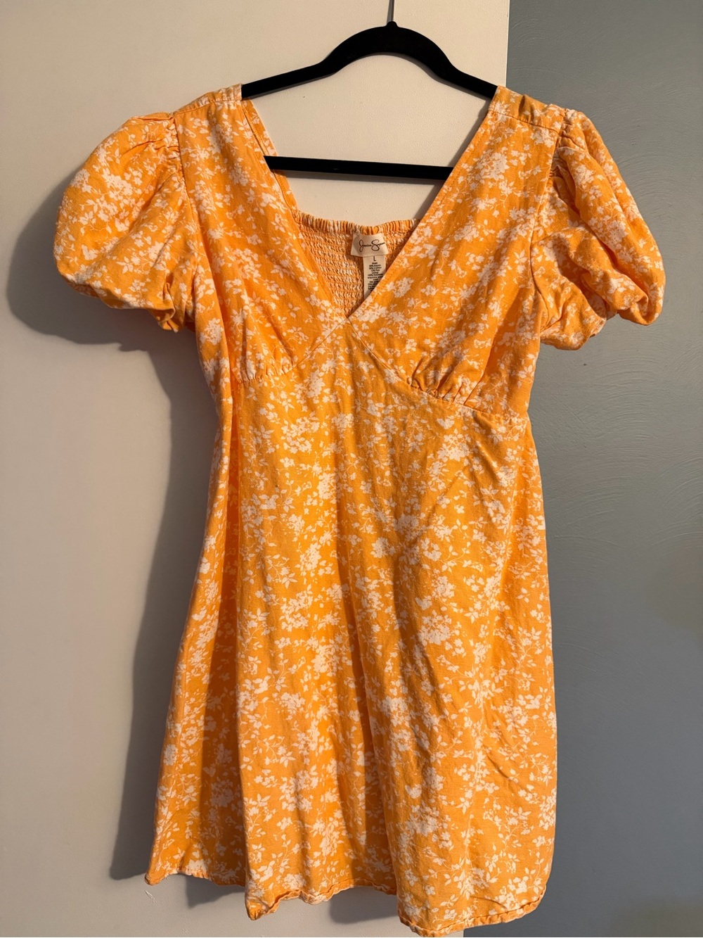 Jessica Simpson Yellow Orange Floral Puff-Sleeve Mini Dress